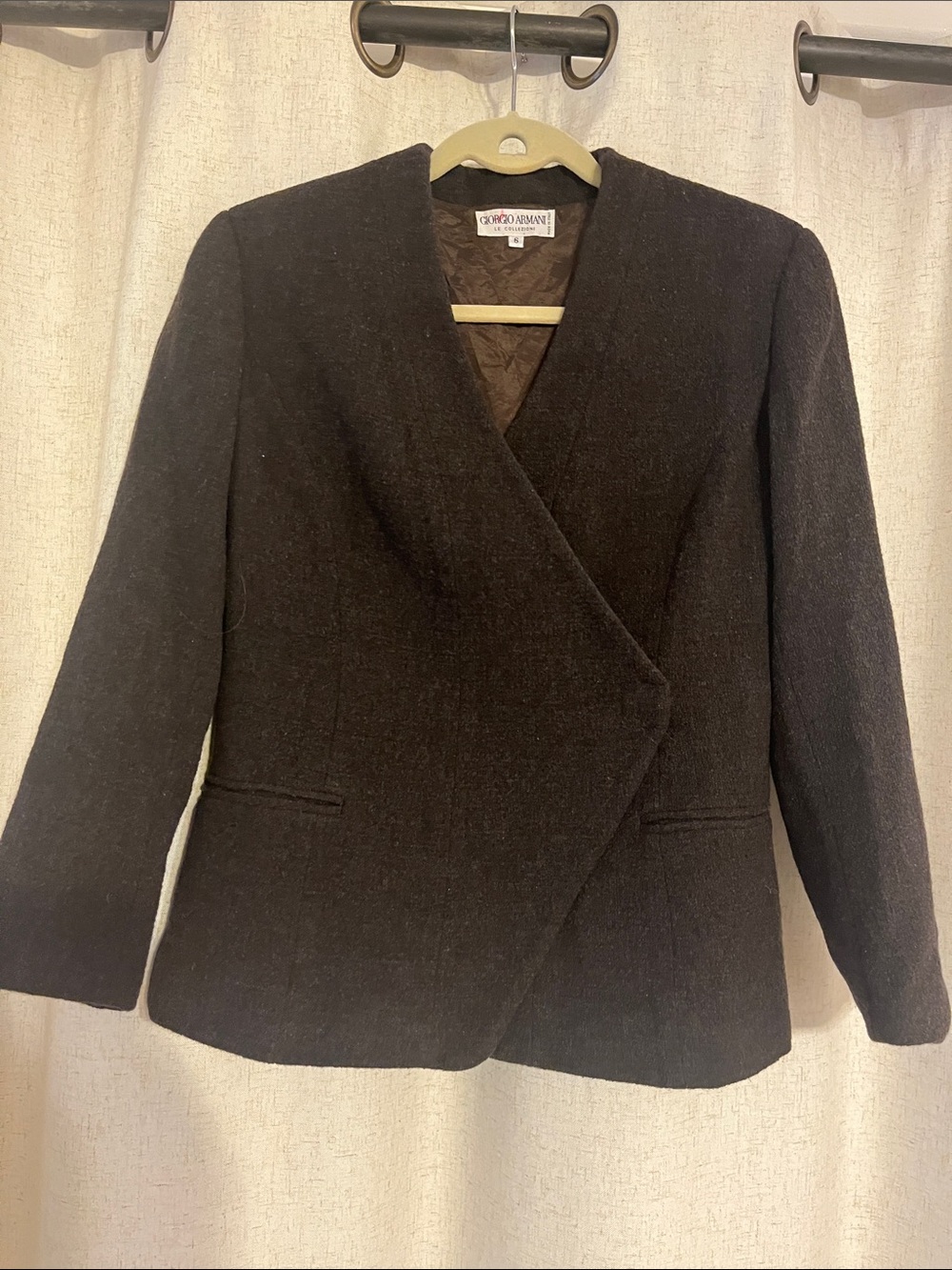 Giorgio Armani Brown Wool-Blend Asymmetric Lapelless Blazer size 6